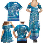 Kuri Dog Waka New Zealand Matariki Family Matching Summer Maxi Dress and Hawaiian Shirt Ocean Sharks Maori Tattoo
