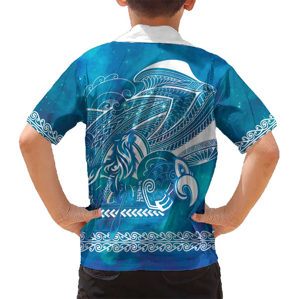Kuri Dog Waka New Zealand Matariki Kid Hawaiian Shirt Ocean Sharks Maori Tattoo