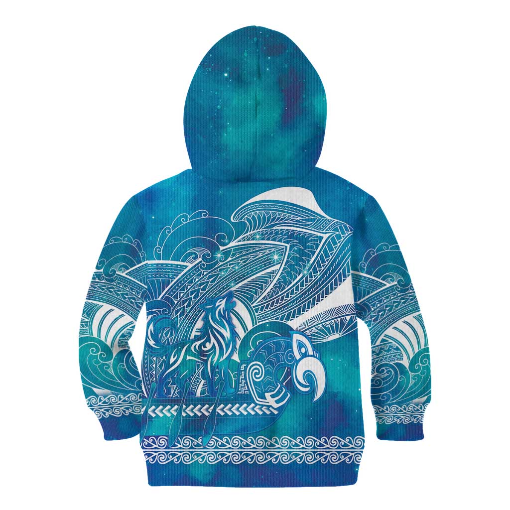 Kuri Dog Waka New Zealand Matariki Kid Hoodie Ocean Sharks Maori Tattoo