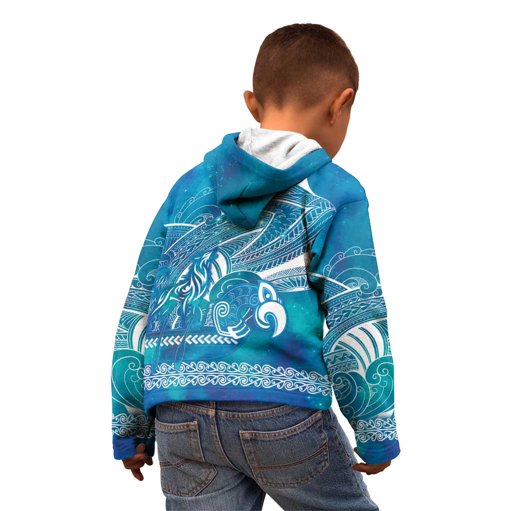 Kuri Dog Waka New Zealand Matariki Kid Hoodie Ocean Sharks Maori Tattoo