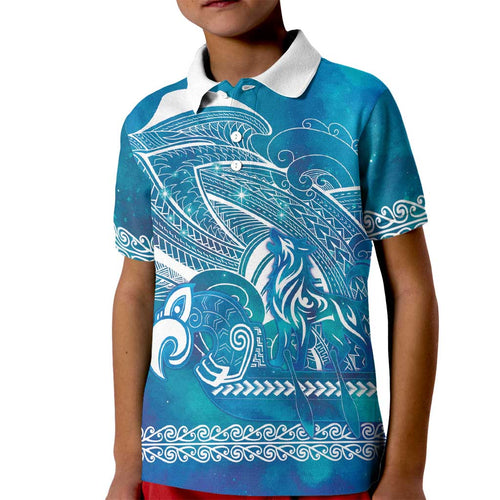 Kuri Dog Waka New Zealand Matariki Kid Polo Shirt Ocean Sharks Maori Tattoo