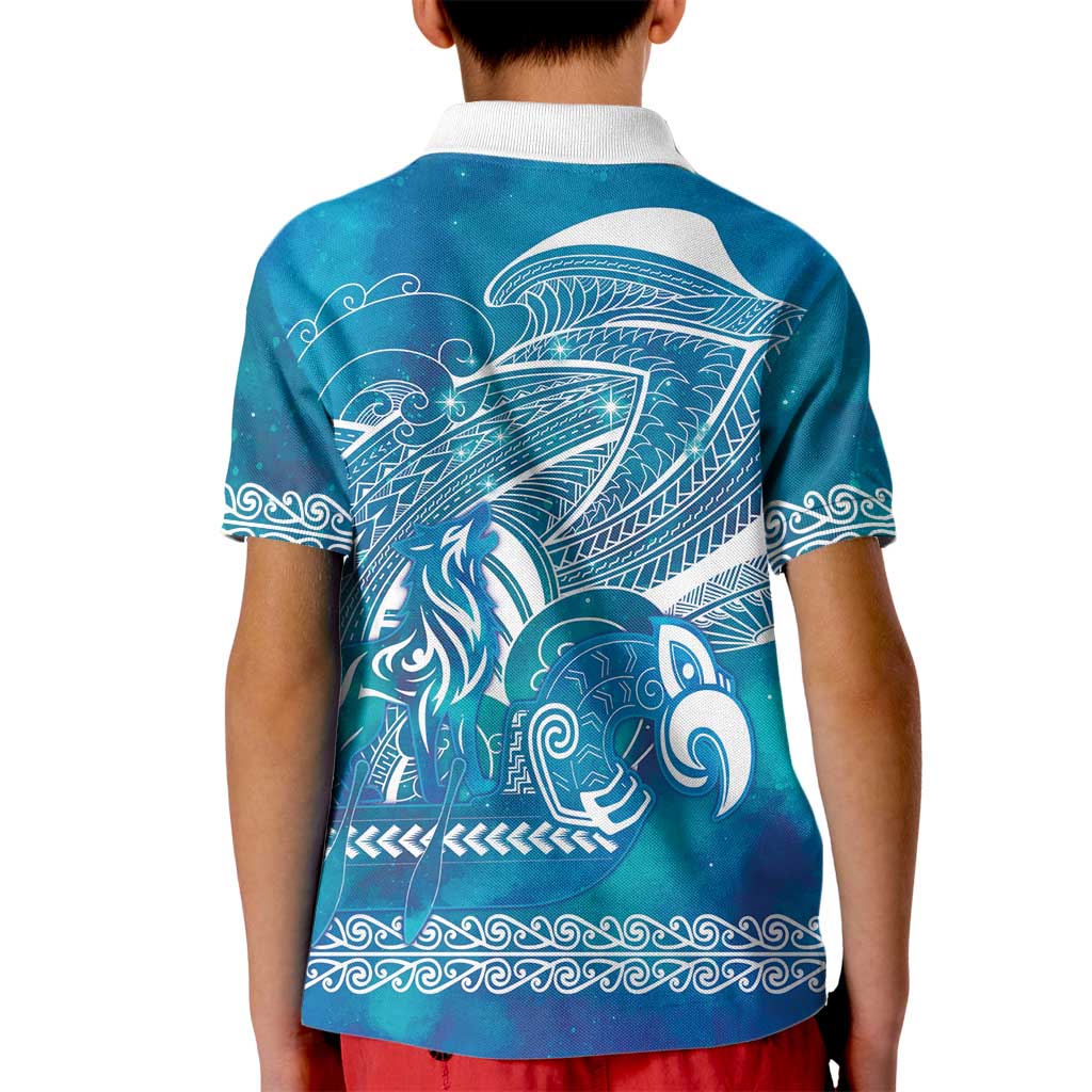 Kuri Dog Waka New Zealand Matariki Kid Polo Shirt Ocean Sharks Maori Tattoo
