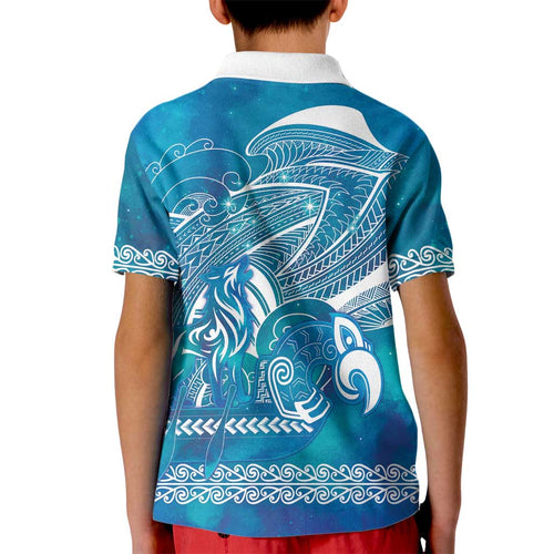 Kuri Dog Waka New Zealand Matariki Kid Polo Shirt Ocean Sharks Maori Tattoo