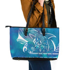 Kuri Dog Waka New Zealand Matariki Leather Tote Bag Ocean Sharks Maori Tattoo
