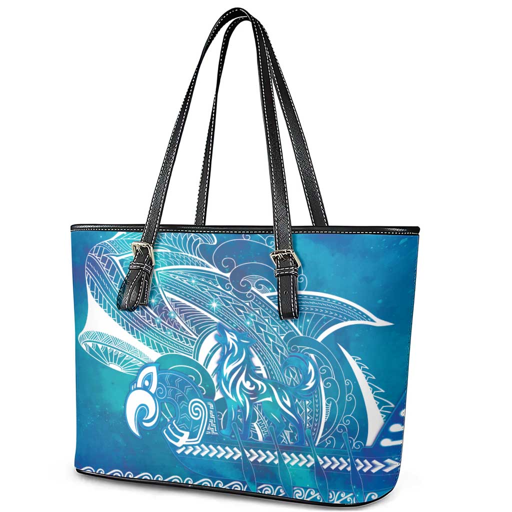 Kuri Dog Waka New Zealand Matariki Leather Tote Bag Ocean Sharks Maori Tattoo