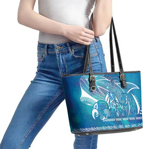 Kuri Dog Waka New Zealand Matariki Leather Tote Bag Ocean Sharks Maori Tattoo