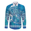 Kuri Dog Waka New Zealand Matariki Long Sleeve Button Shirt Ocean Sharks Maori Tattoo