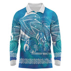 Kuri Dog Waka New Zealand Matariki Long Sleeve Polo Shirt Ocean Sharks Maori Tattoo