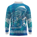 Kuri Dog Waka New Zealand Matariki Long Sleeve Polo Shirt Ocean Sharks Maori Tattoo