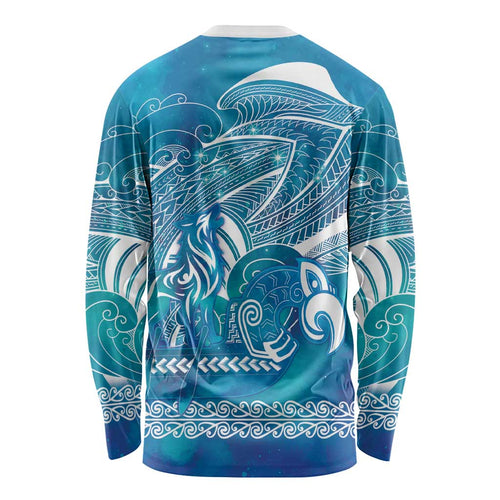 Kuri Dog Waka New Zealand Matariki Long Sleeve Shirt Ocean Sharks Maori Tattoo