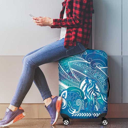 Kuri Dog Waka New Zealand Matariki Luggage Cover Ocean Sharks Maori Tattoo