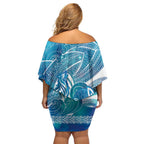 Kuri Dog Waka New Zealand Matariki Off Shoulder Short Dress Ocean Sharks Maori Tattoo