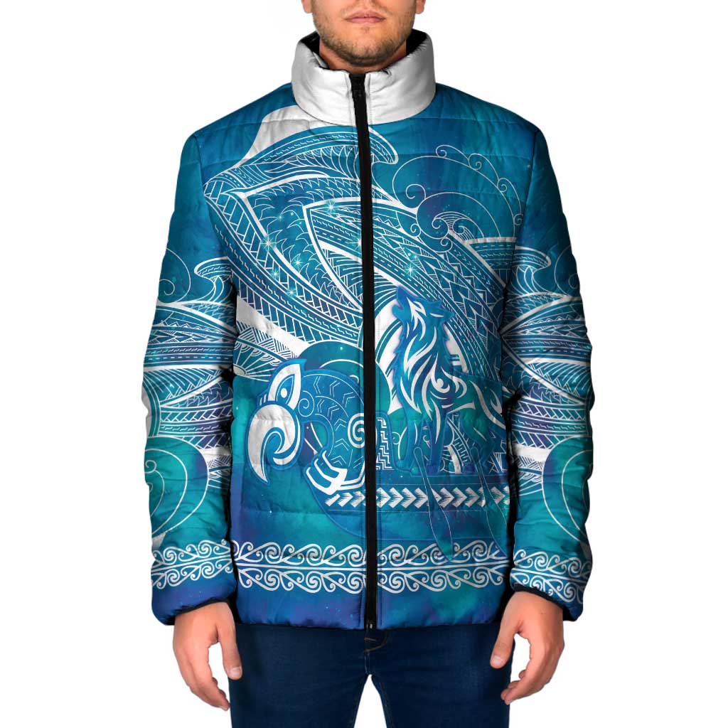 Kuri Dog Waka New Zealand Matariki Padded Jacket Ocean Sharks Maori Tattoo