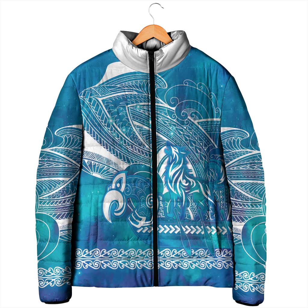 Kuri Dog Waka New Zealand Matariki Padded Jacket Ocean Sharks Maori Tattoo