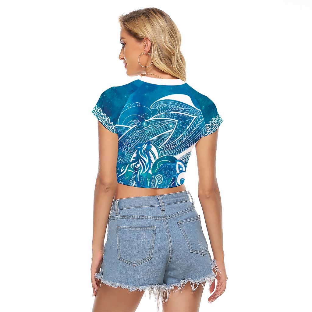 Kuri Dog Waka New Zealand Matariki Raglan Cropped T Shirt Ocean Sharks Maori Tattoo