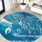 Kuri Dog Waka New Zealand Matariki Round Carpet Ocean Sharks Maori Tattoo