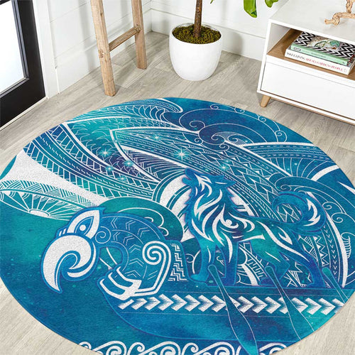 Kuri Dog Waka New Zealand Matariki Round Carpet Ocean Sharks Maori Tattoo