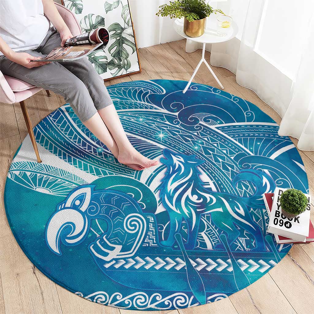 Kuri Dog Waka New Zealand Matariki Round Carpet Ocean Sharks Maori Tattoo