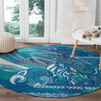 Kuri Dog Waka New Zealand Matariki Round Carpet Ocean Sharks Maori Tattoo