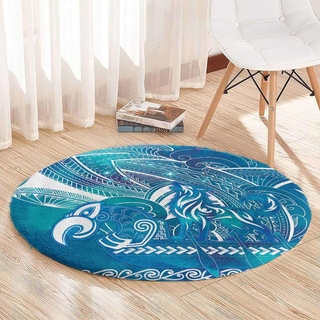 Kuri Dog Waka New Zealand Matariki Round Carpet Ocean Sharks Maori Tattoo