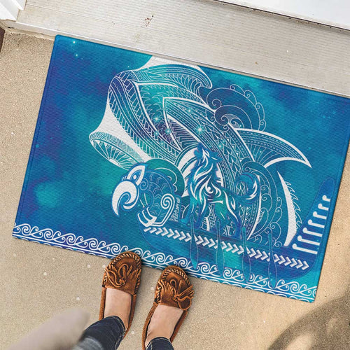 Kuri Dog Waka New Zealand Matariki Rubber Doormat Ocean Sharks Maori Tattoo
