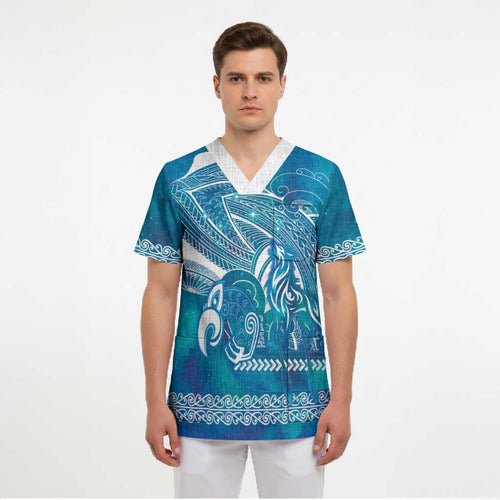 Kuri Dog Waka New Zealand Matariki Scrub Top Ocean Sharks Maori Tattoo