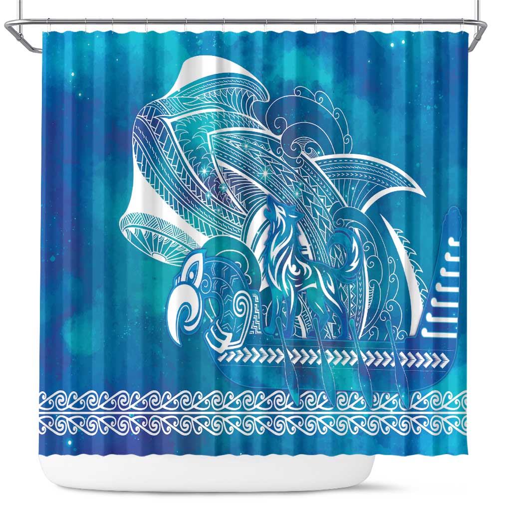 Kuri Dog Waka New Zealand Matariki Shower Curtain Ocean Sharks Maori Tattoo