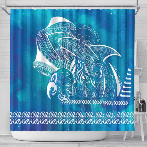 Kuri Dog Waka New Zealand Matariki Shower Curtain Ocean Sharks Maori Tattoo