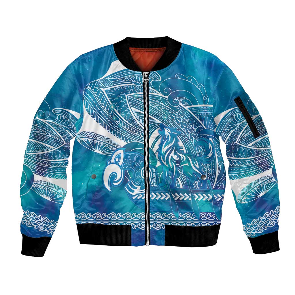 Kuri Dog Waka New Zealand Matariki Sleeve Zip Bomber Jacket Ocean Sharks Maori Tattoo