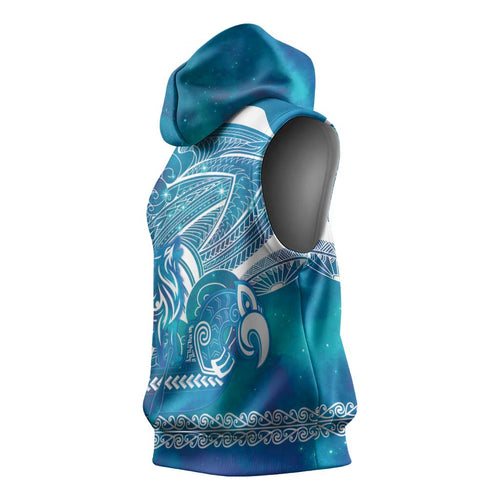 Kuri Dog Waka New Zealand Matariki Sleeveless Hoodie Ocean Sharks Maori Tattoo