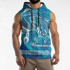 Kuri Dog Waka New Zealand Matariki Sleeveless Hoodie Ocean Sharks Maori Tattoo