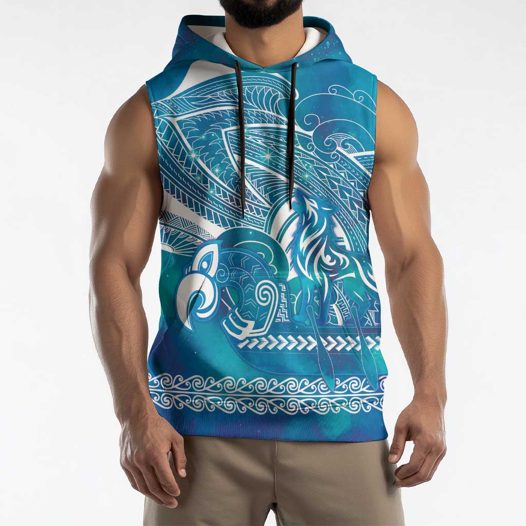 Kuri Dog Waka New Zealand Matariki Sleeveless Hoodie Ocean Sharks Maori Tattoo