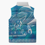 Kuri Dog Waka New Zealand Matariki Sleeveless Puffer Jacket Ocean Sharks Maori Tattoo