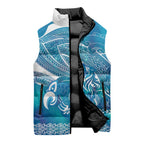 Kuri Dog Waka New Zealand Matariki Sleeveless Puffer Jacket Ocean Sharks Maori Tattoo
