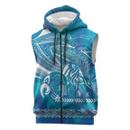 Kuri Dog Waka New Zealand Matariki Sleeveless Zip Hoodie Ocean Sharks Maori Tattoo
