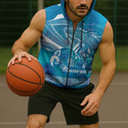 Kuri Dog Waka New Zealand Matariki Sleeveless Zip Hoodie Ocean Sharks Maori Tattoo