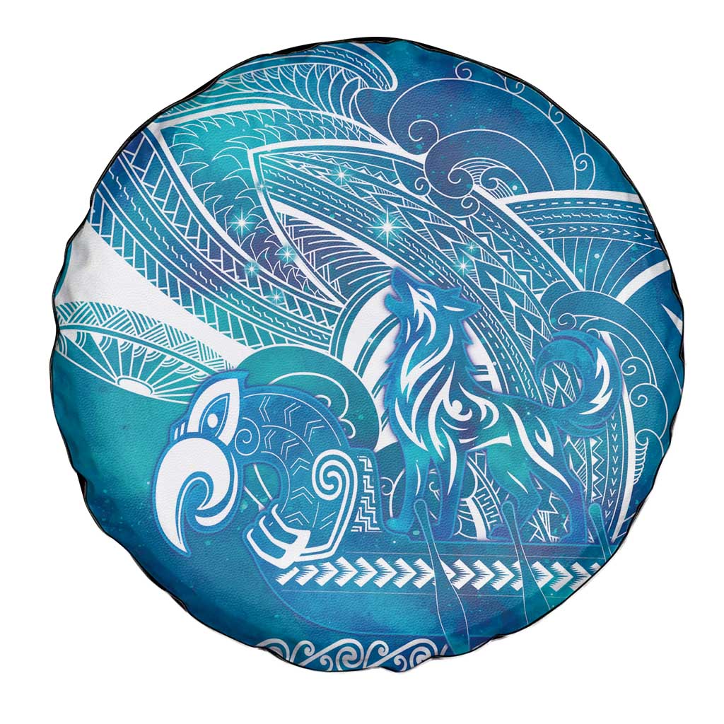 Kuri Dog Waka New Zealand Matariki Spare Tire Cover Ocean Sharks Maori Tattoo