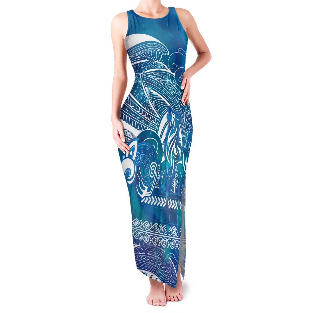 Kuri Dog Waka New Zealand Matariki Tank Maxi Dress Ocean Sharks Maori Tattoo