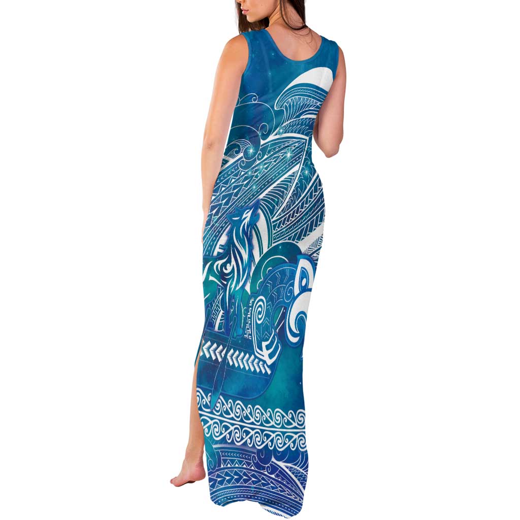 Kuri Dog Waka New Zealand Matariki Tank Maxi Dress Ocean Sharks Maori Tattoo