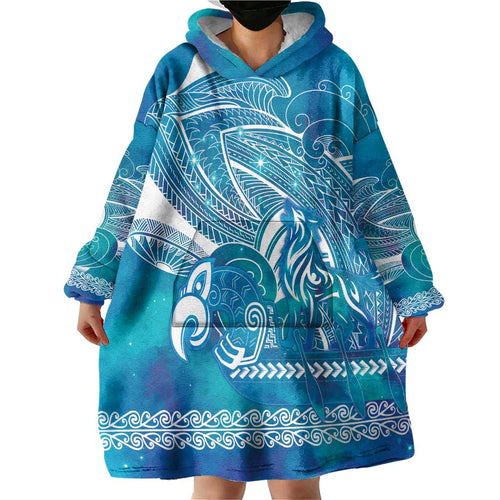 Kuri Dog Waka New Zealand Matariki Wearable Blanket Hoodie Ocean Sharks Maori Tattoo