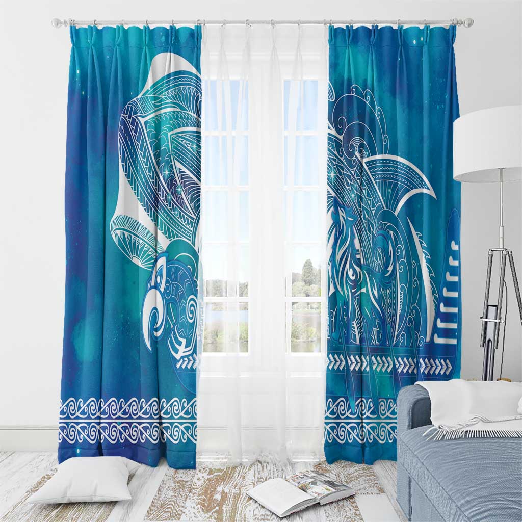 Kuri Dog Waka New Zealand Matariki Window Curtain Ocean Sharks Maori Tattoo