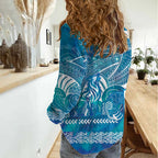 Kuri Dog Waka New Zealand Matariki Women Casual Shirt Ocean Sharks Maori Tattoo