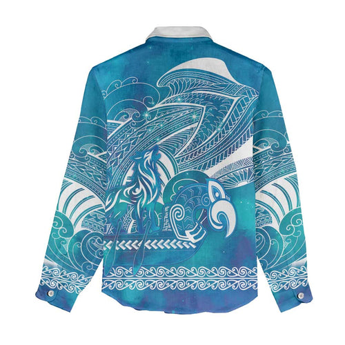 Kuri Dog Waka New Zealand Matariki Women Casual Shirt Ocean Sharks Maori Tattoo