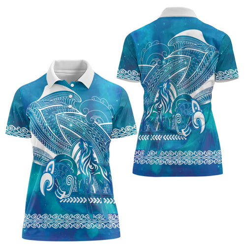 Kuri Dog Waka New Zealand Matariki Women Polo Shirt Ocean Sharks Maori Tattoo