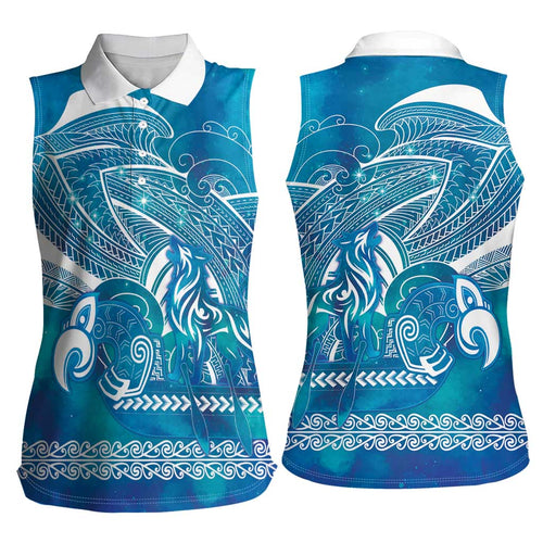 Kuri Dog Waka New Zealand Matariki Women Sleeveless Polo Shirt Ocean Sharks Maori Tattoo