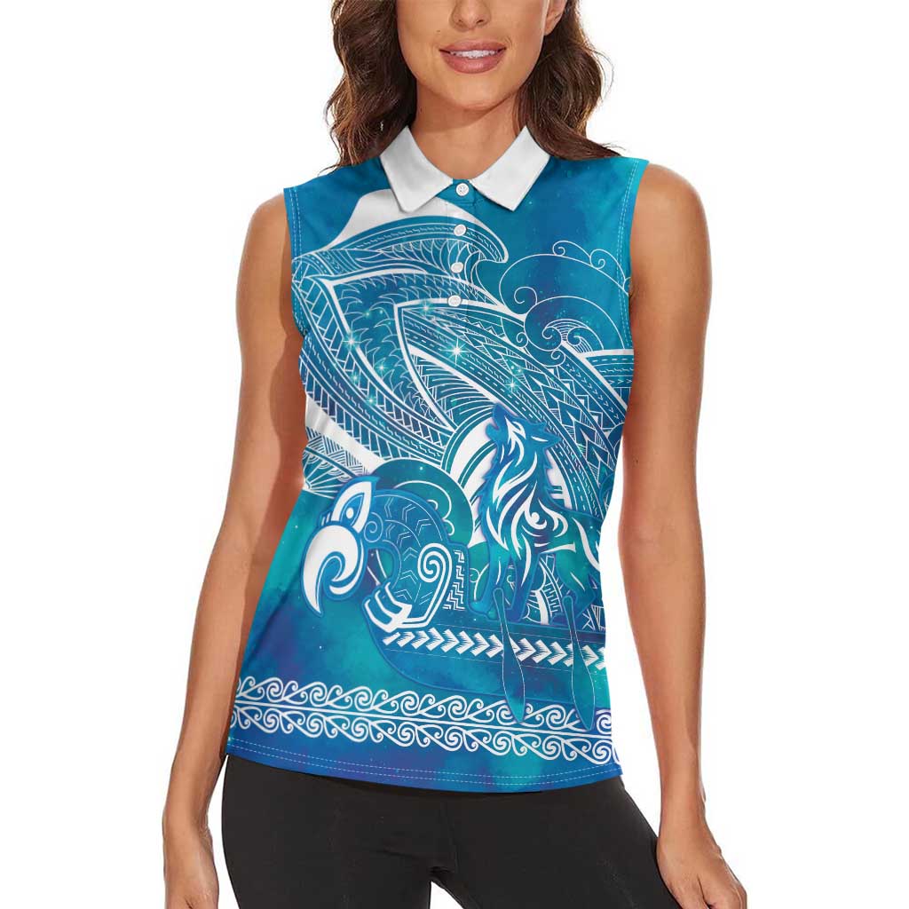 Kuri Dog Waka New Zealand Matariki Women Sleeveless Polo Shirt Ocean Sharks Maori Tattoo