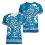 Kuri Dog Waka New Zealand Matariki Women V-Neck T-Shirt Ocean Sharks Maori Tattoo