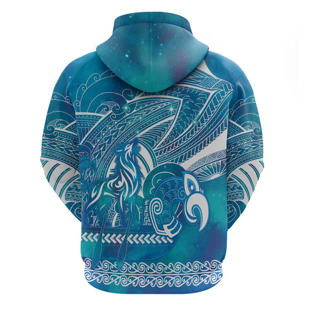 Kuri Dog Waka New Zealand Matariki Zip Hoodie Ocean Sharks Maori Tattoo