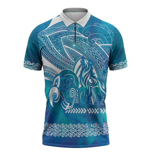 Kuri Dog Waka New Zealand Matariki Zipper Polo Shirt Ocean Sharks Maori Tattoo
