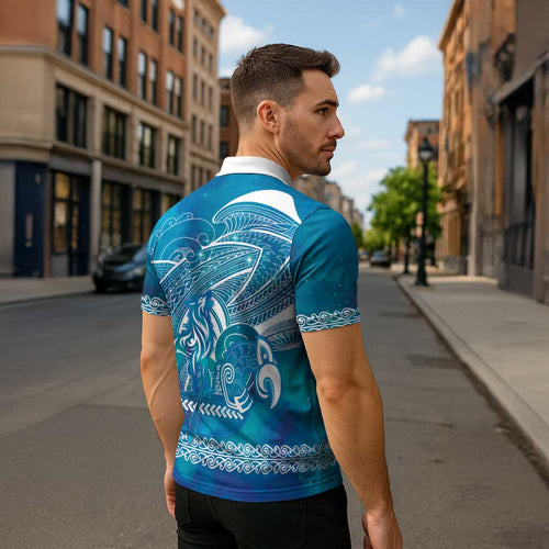 Kuri Dog Waka New Zealand Matariki Zipper Polo Shirt Ocean Sharks Maori Tattoo